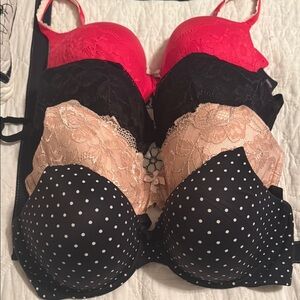 Elegant Lace and Polka Dot Bra Set - Red, Black, and Cream